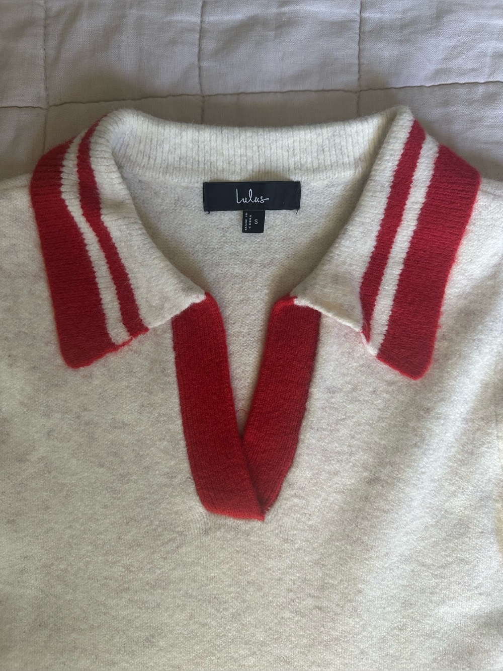 Lulus White and Red V-Neck Polo Knit Preppy Sweater Dress - Picture 5 of 6